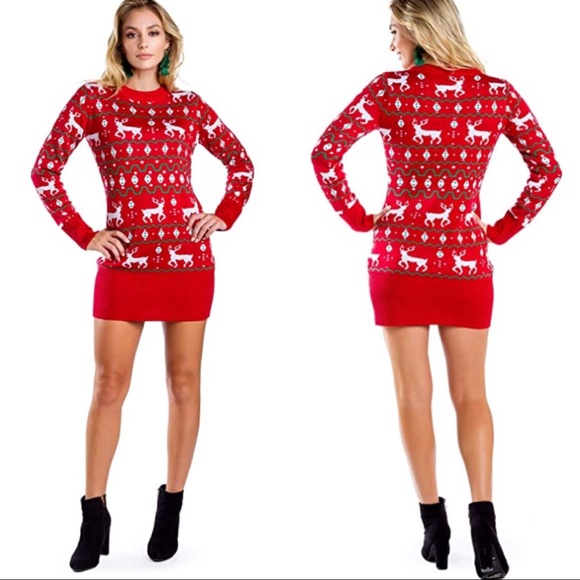 Tipsy Elves Dresses & Skirts - Women’s Red Reindeer Sweater Dress